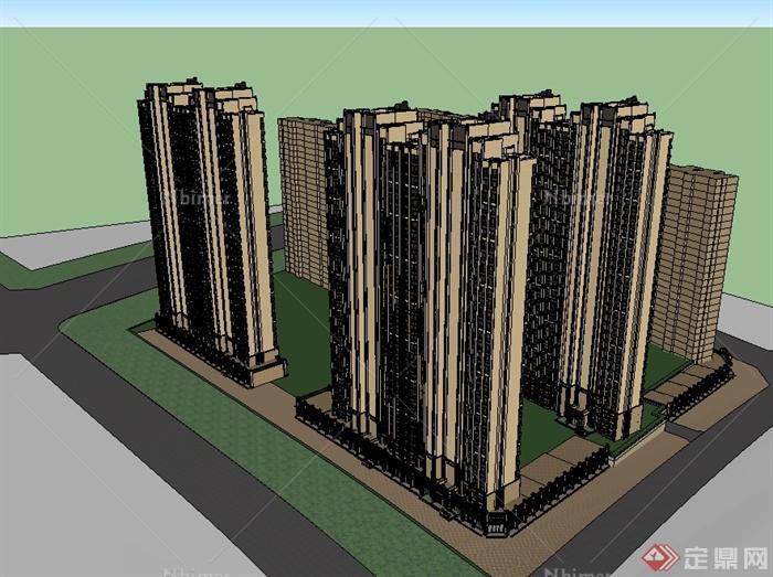 新古典高层沿街商业住宅楼建筑设计su模型[原创]