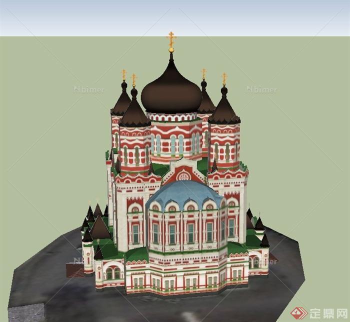 某东南亚风格多层宗教建筑设计SU模型