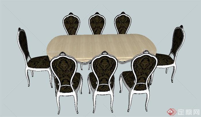 欧式八人餐桌椅设计SU模型