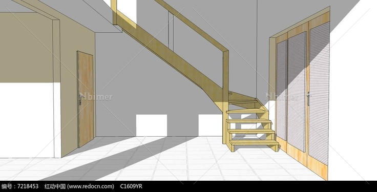 木质直角楼梯SU模型