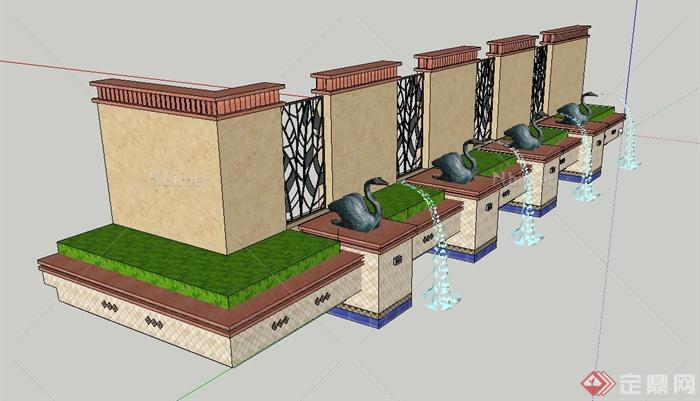 园林景观节点喷泉水景墙设计SU模型