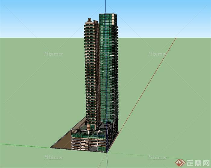 某现代高层独栋商业办公建筑设计SU模型