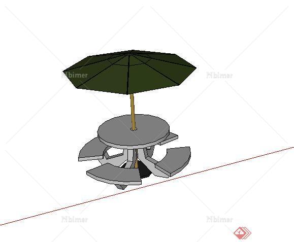 某室外坐凳设计SU模型素材（含遮阳伞）