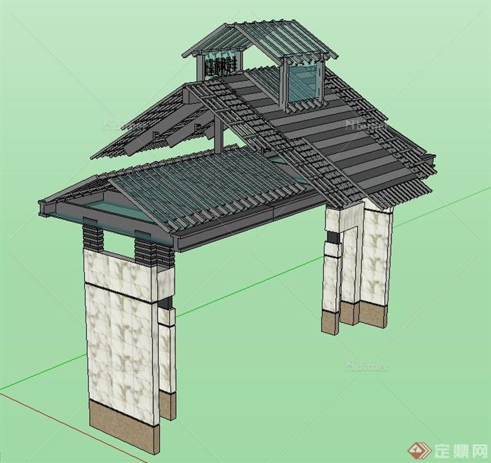 现代中式钢架门廊设计SU模型
