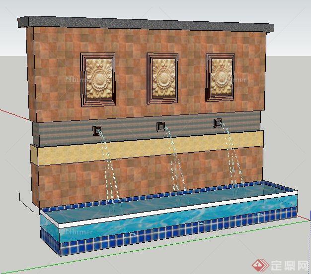现代喷水水景墙su模型