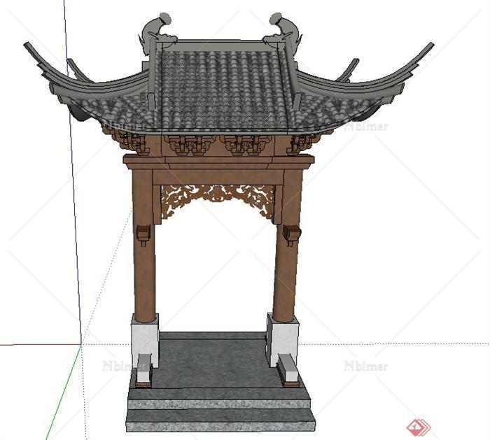 古典中式风格木质小锤门设计SU模型