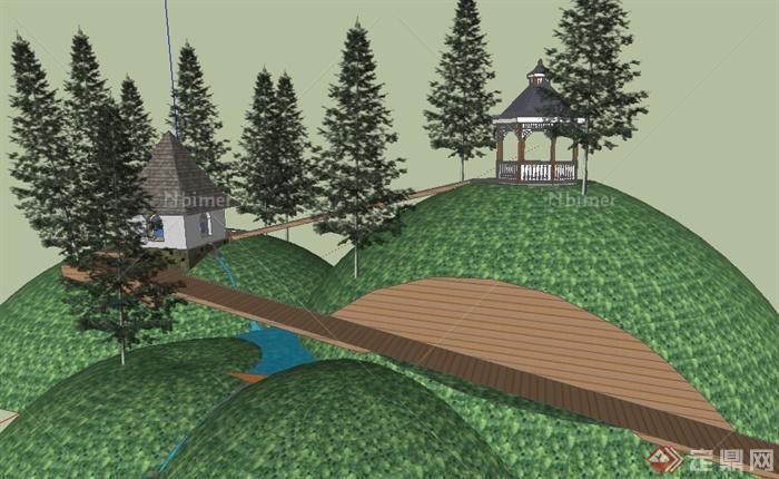 某地园林景观节点凉亭小屋景观SU模型