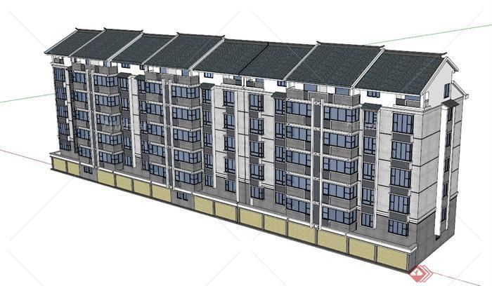 六层多拼住宅建筑设计SU模型