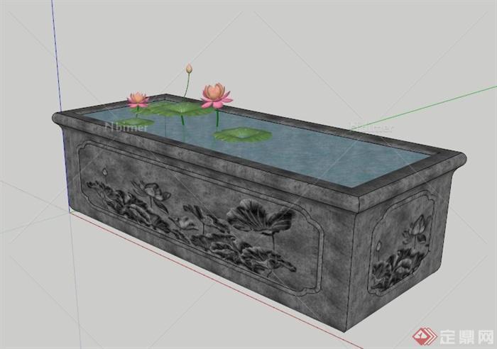 古典中式石槽荷花池设计SU模型