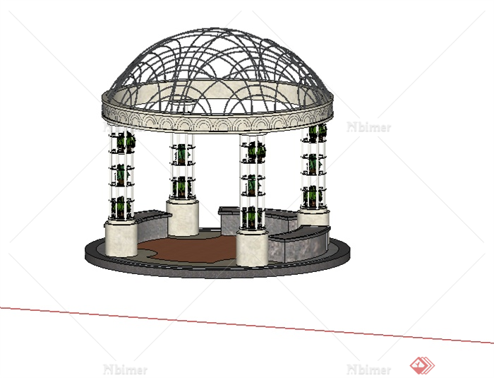 某欧式铁艺圆形景观亭设计SU模型素材