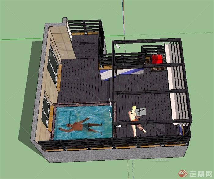 某室内泳池花园景观设计SU模型