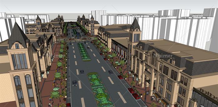 运城法式高端商业步行街建筑设计SU精致模型[原创