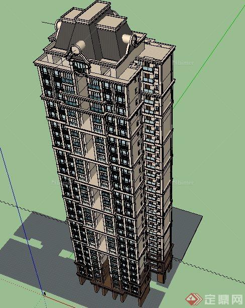 新古典独栋高层公寓楼建筑su模型[原创]