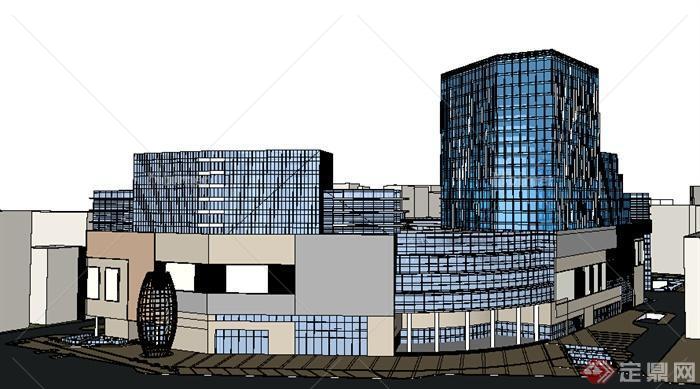 现代风格全玻璃钢材多层商业建筑设计su模型