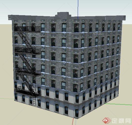 现代沿街7层商务楼建筑设计su模型