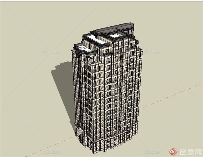 新古典高层住宅小区建筑楼设计su模型[原创]