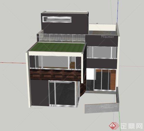 某现代两层公寓建筑SU模型
