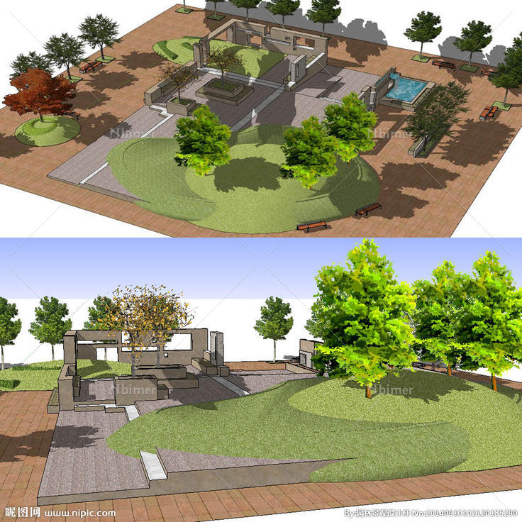 sketchup方形广场模型图片