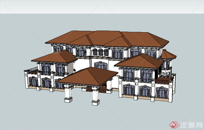 某欧式现代风格别墅建筑设计SU模型素材