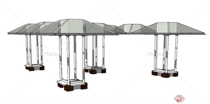 园林景观节点现代玻璃组合廊架设计SU模型