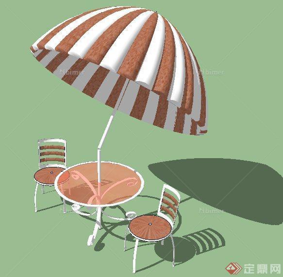 简欧风格户外桌椅及遮阳伞su模型