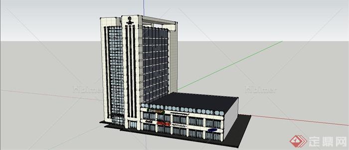 某现代风格小高层商业办公楼建筑设计SU模型[原创
