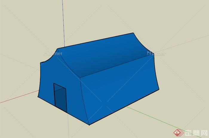 蓝色简易野营帐篷设计SU模型素材[原创]