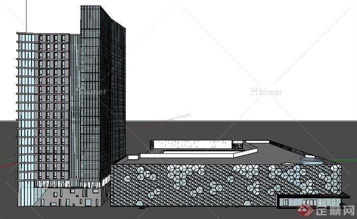 某现代科技展览馆水立方办公楼建筑设计SU模型