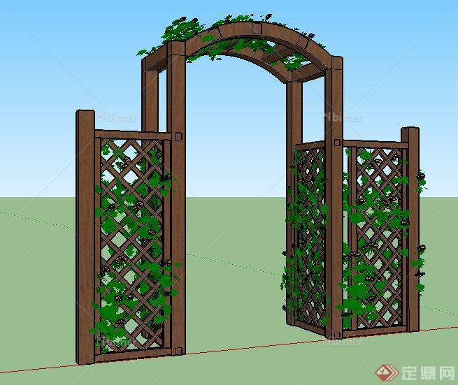 中式木质花架门su模型