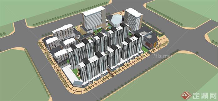 某现代风格住宅+商业综合社区建筑方案设计SU模型