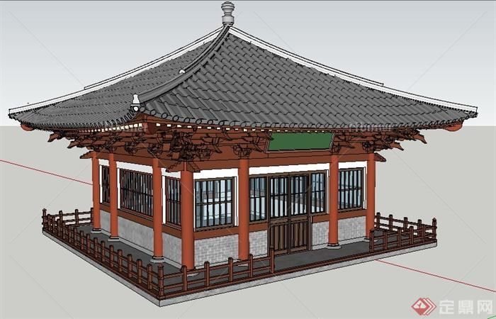 古典中式单层古建筑su模型