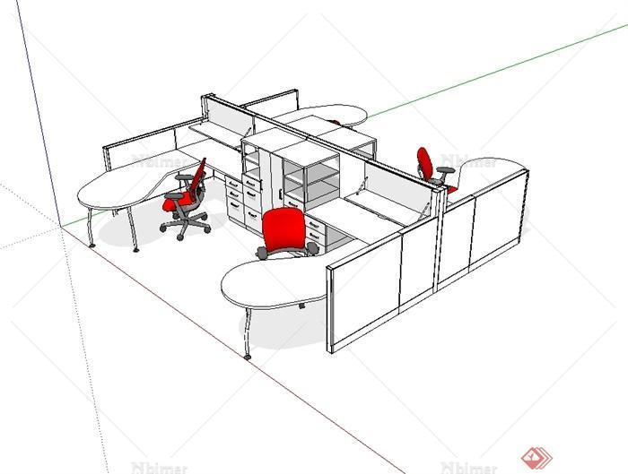 某现代风格办公空间桌椅设计su模型[原创]