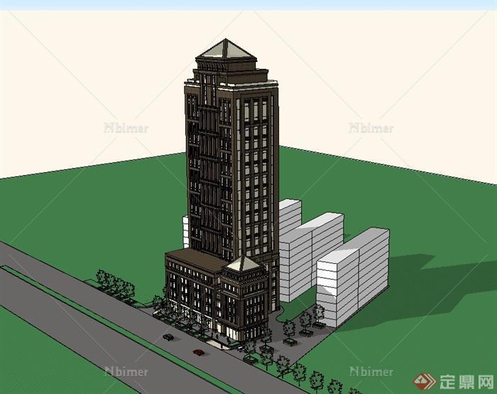 新古典风格详细农业银行建筑楼设计su模型[原创]