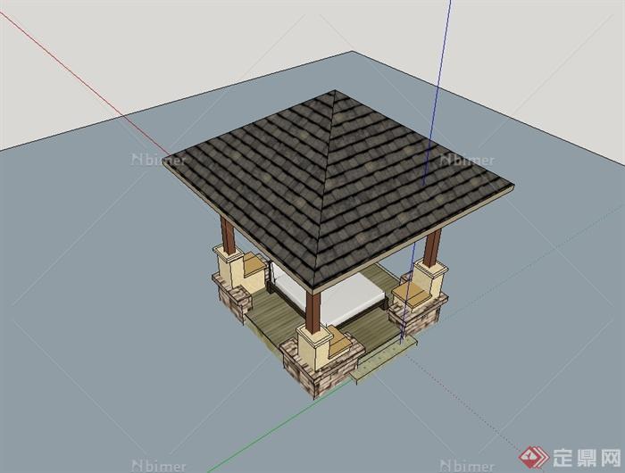 东南亚风格详细凉亭设计su模型[原创]