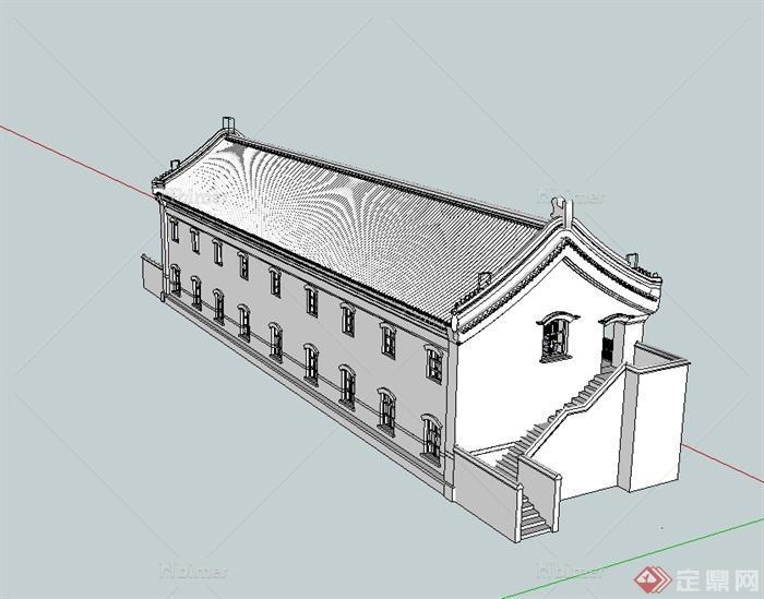 中国古典中式两层居住建筑设计su模型[原创]