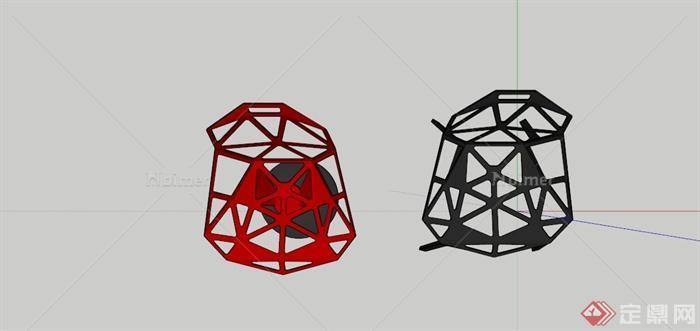 红黑折线镂空椅子组合SU模型