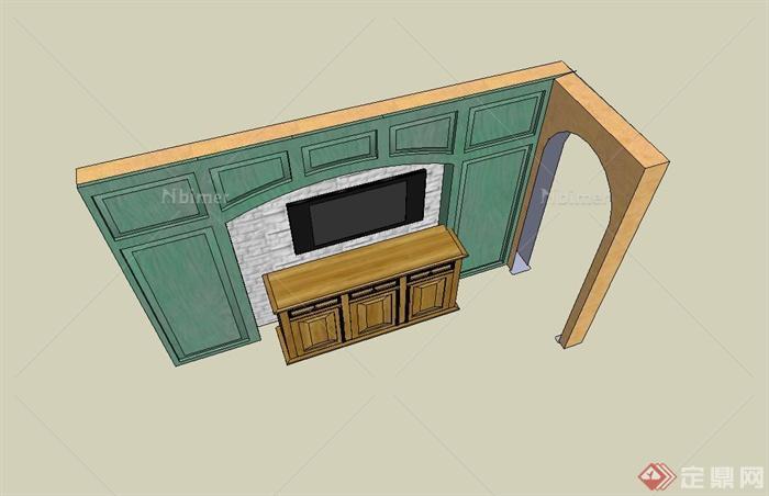 某室内客厅电视墙、电视柜、电视设计su模型