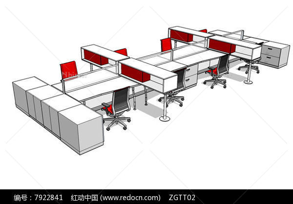 对坐办公桌椅空间SU模型