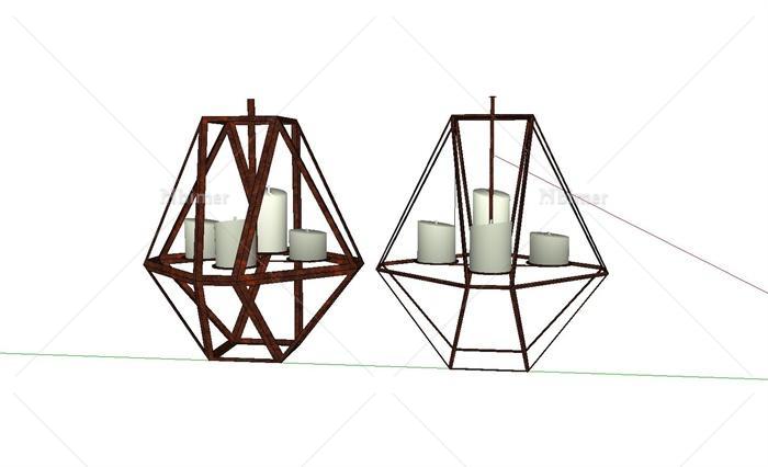 室内工业风铁艺吊灯设计SU模型