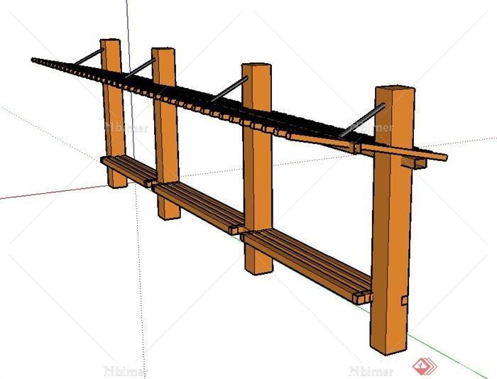 某木质单脚廊架设计SU模型