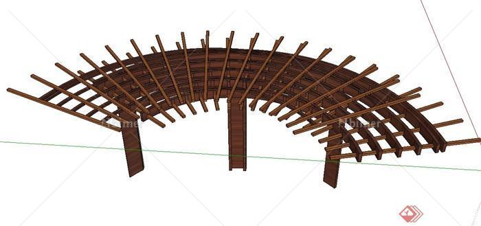 园林景观节点木质弧形廊架设计SU模型