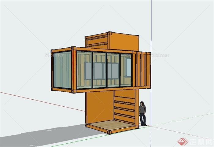 某现代风格详细集装箱简单住宅建筑SU模型[原创]