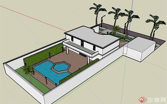 某路边二层住宅居住建筑设计SU模型