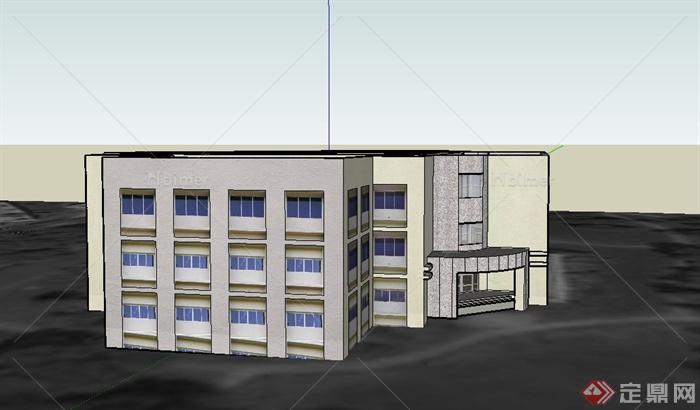 某四面围合式三层办公建筑设计SU模型
