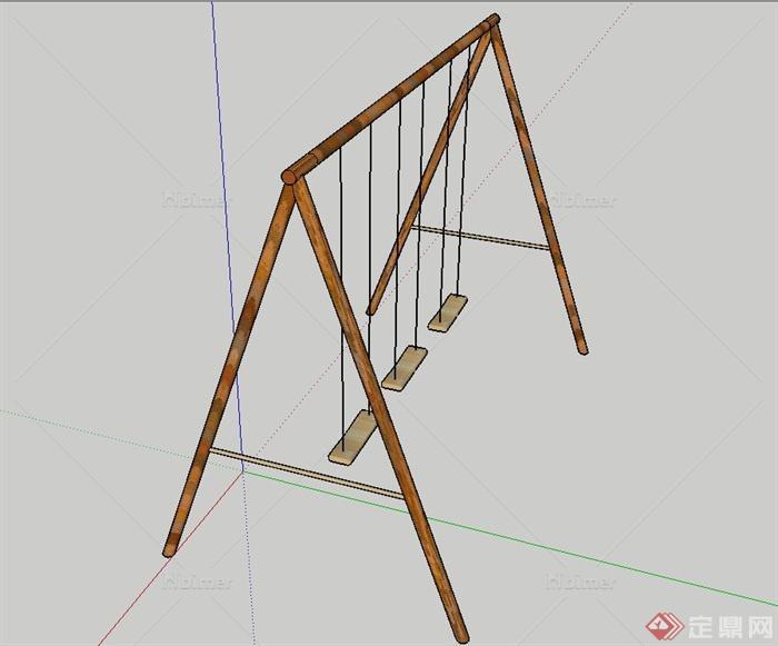 现代木质秋千设计su模型