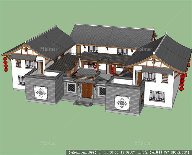 中式四合院客栈建筑规划设计方案su模型