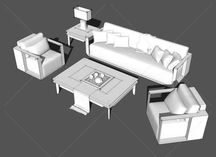 中式沙发（SketchUp素模）带模型 版本为8.0   文