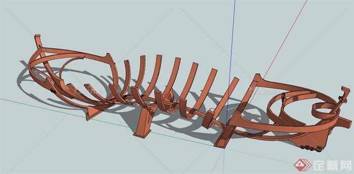鱼骨船型镂空小品设计SU模型