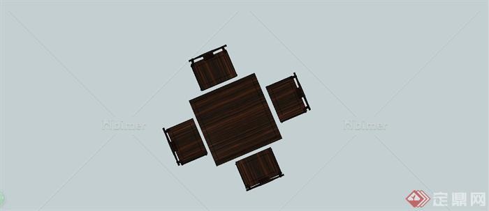 古典中式风格四人餐桌椅设计SU模型[原创]