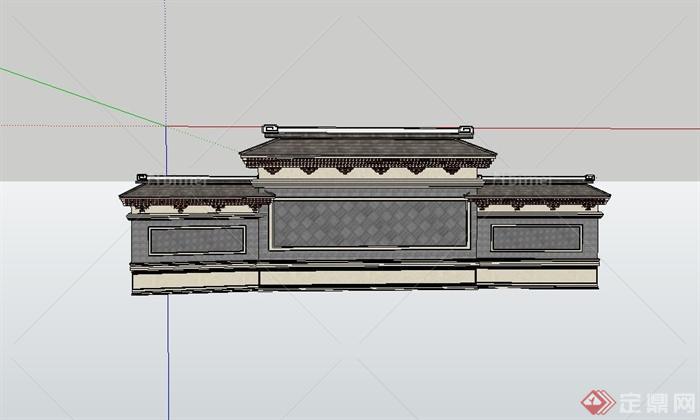 古典中式挡墙、景墙设计su模型